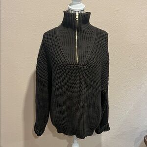Varley oversized Chunky Knit Brown half zip Sweater. S. EUC